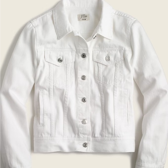 J Crew Jacket White Denim Long Sleeve Silver Button Timeless Classic Sz XS NEW - Picture 1 of 11